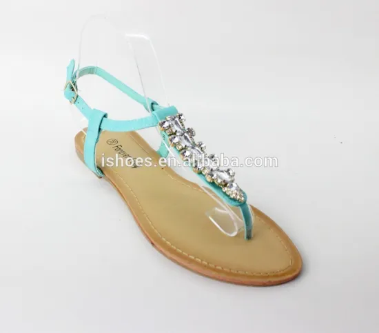 lastest ladies fashion rhinestone beaded flat summer sandals