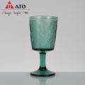 Green vintage textured leaves glass wine glass set