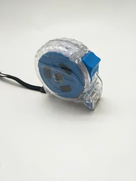 Blue tape measure with transparent case