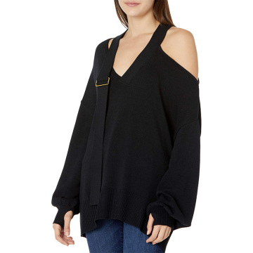 Women's V-Neck Buckle Slouchy Sweater