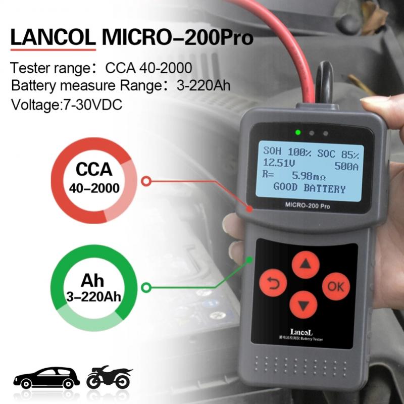 Micro-200Pro 12V 24V Car Battery Tester Digital Alternator Tester LED Lights Display Car Diagnostic Tool Auto Battery Tester