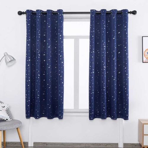 Round Belt Pulleys Star Foil Printed Bedroom Blackout Curtain Factory