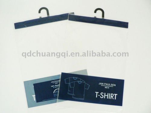 clear or printed plastic garment bag with hook