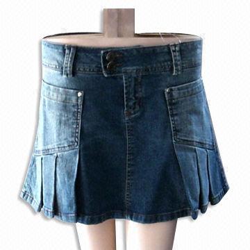 Enzyme Stonewash Pleated Denim Skirt, Available in Blue