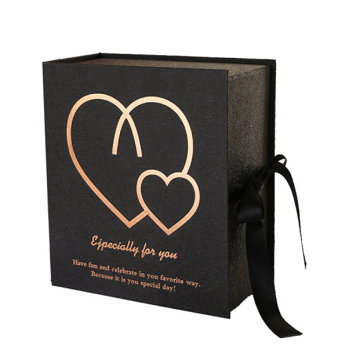 Custom Packaging Magnetic Gift Box with Ribbon Black