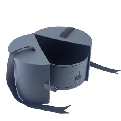 Luxury Navy Blue Cardboard Round Box with Ribbon
