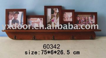 brown solid wood photo frame / hanging wall / picture photo frame with hanger, 5 pictures