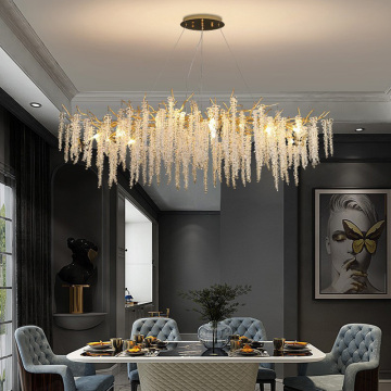 Nordic Modern LED K9 Crystal Chandelier Brass Gold Drop Ceiling Pendant Light for Dining and Living Room