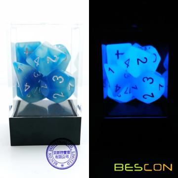 Bescon Gemini, rayures de motifs polyédriques 7pcs Set ICY ROCKS, Luminous RPG Dice Set d4 d6 d8 d10 d12 d20 d%, Brick Box Packaging