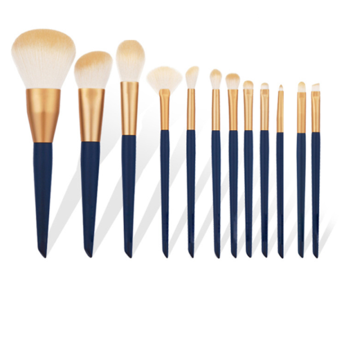2021 Prestige Blue Wooden Handle 12pcs Professional Makeup Brush Set