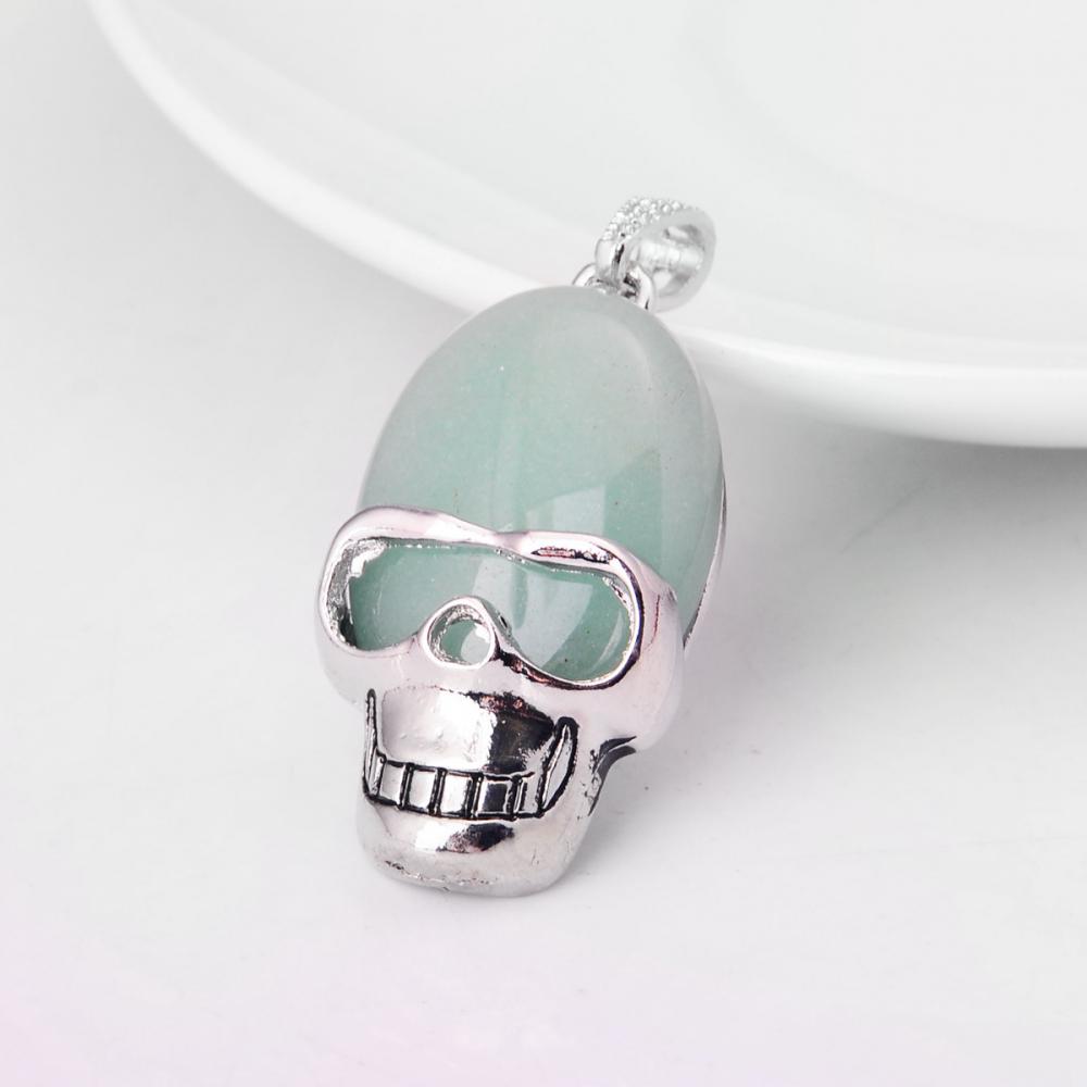 Colgante de aleación de calavera de piedra semipreciosa de aventurina verde