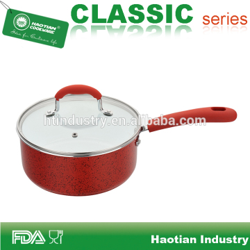 Aliminum White Ceramic Coated Sauce Pan with Exterior Fake Enamel painting