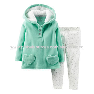 Girls' Clothing Set, Cute Heart Pockets, Sherpa-lined Hood and Print on Leggings Design,OEM WelcomedNew