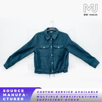 Women Teal Blue Cropped Corduroy Jacket