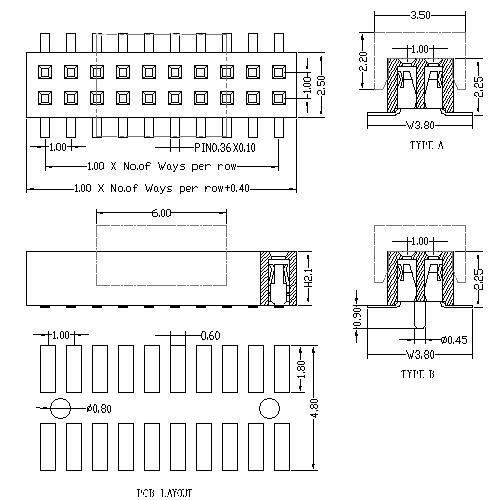 1.00 mm Female Header Dual Row SMT Type 1.00 mm Female Header Dual Row SMT Type