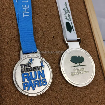 Custom silver medal with ribbon gold race medal
