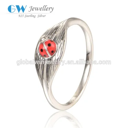 Vintage Silver Ring Ladybird Engraved Silver Ring Handmade Silver Ring