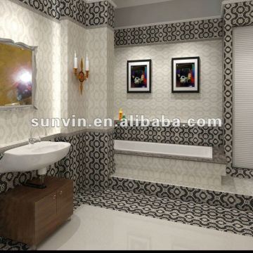 bathroom white and black ceramic wall tile