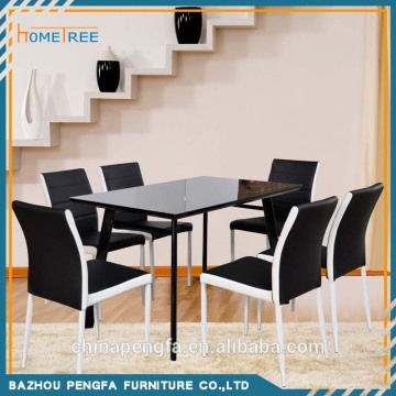 HTDT-64 black glass top dining table with 4 leather chairs