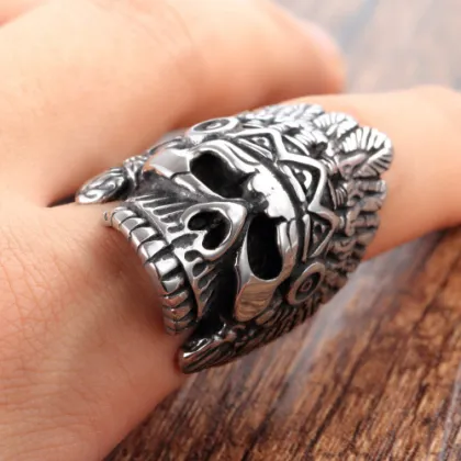 Indian chief stainless steel skull ring