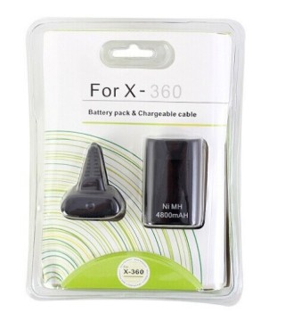for xBox 360 4800mAh Battery Pack & Chargeable Cable in Black