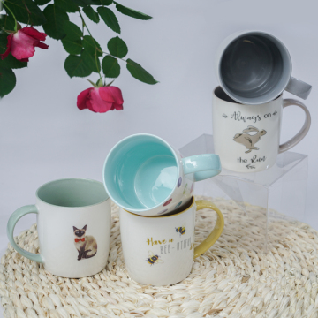 color glazed ceramic mug with decal fine porcelain
