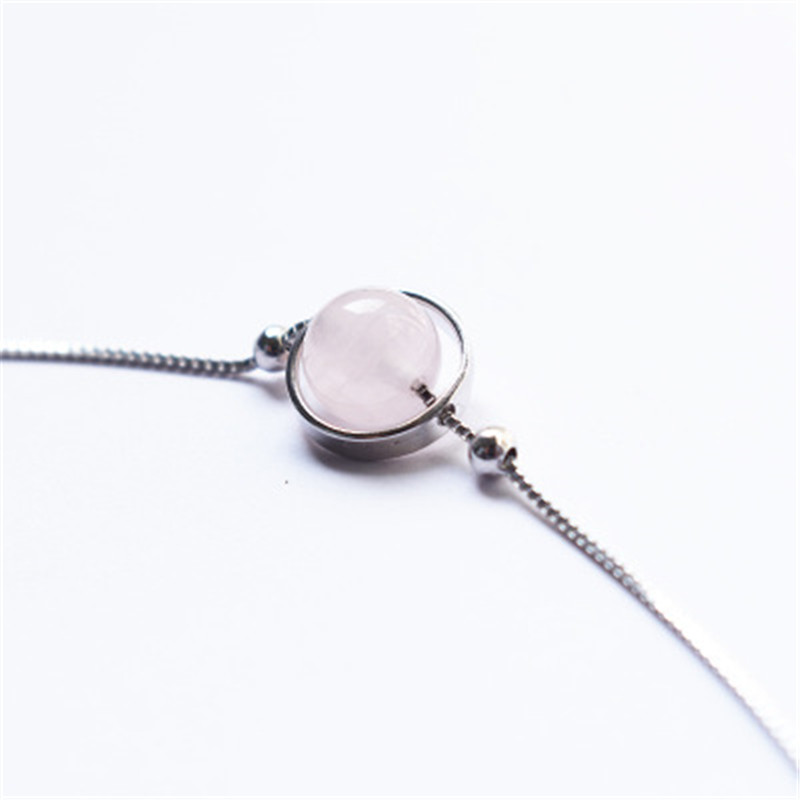 4S925 Sterling Silver Geometric Circle Pink Crystal Bracelet
