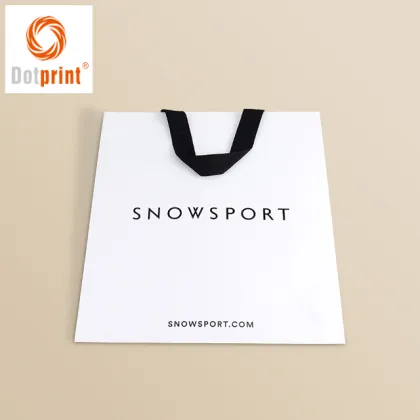 Wholesale Custom Gold Foil Logo Art Paper Gift Bags with Ribbon Handle