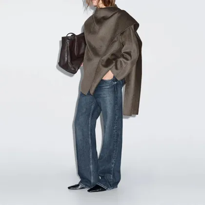 Women's clothing minimalist artistic design wool coat woolen coat
