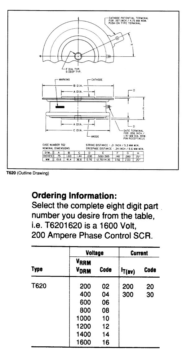 Powerex Phase Control SCR Discrete Thyristor T620 T620022004dn T620042004dn