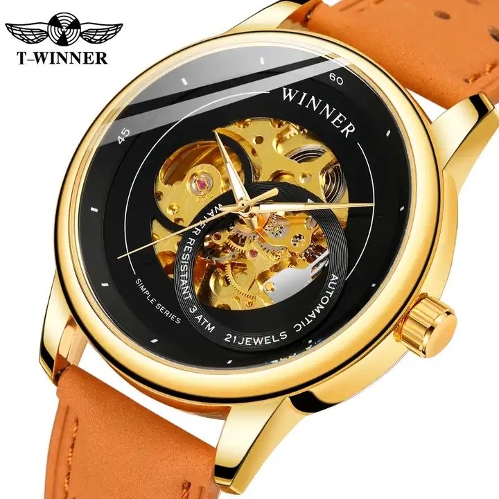 WINNER Fashion Genuine Leather Mechanical Waterproof Mens Watches