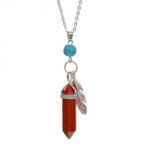 Red Jasper Feather Hexagonal Prism Pendant Choker Necklace