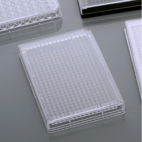Placas de cultivo celular transparentes de 384 pocillos tratadas con TC