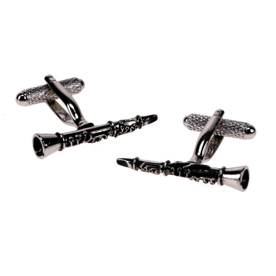 Silver Finish Clarinet Cufflinks