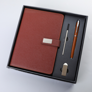 Luxury Custom Logo Printing Hardcover PU Leather Notebook Gift Set with Pen - Wholesale
