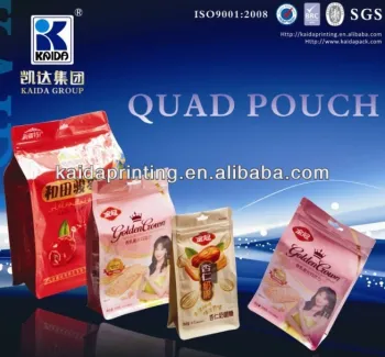 flat bottom pouch with slider zip,quad bottom side gusseted zipper pouch ,reusable ziplock bag,with side gusset, good stiffness,