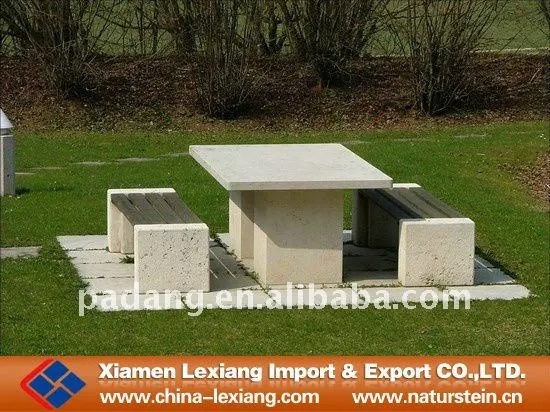 Wood stone bench with table