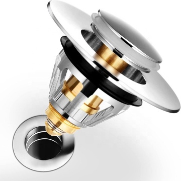 Brass Pop Up Drain Plug with Anti-Clogging Hair Catcher and Bounce Core Sink Filter for Wash Basins