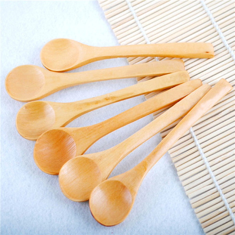 6 PCS Small Wooden Spoon Condiment Utensil Coffee Spoon Kitchen Cooking Teaspoon Kids Ice Cream Tableware Tool