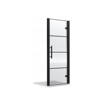 PTB Black Stripe Pattern Clear Tempered Glass Hinged Semi-Frameless Bathroom Door