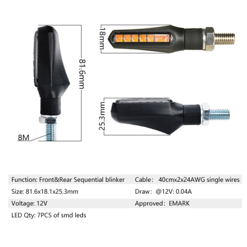 12 વી એમ્બર ફ્લોઇંગ એલઇડી મોટરસાયકલ ટર્ન સિગ્નલ લાઇટ્સ સૂચક ફ્રન્ટ રીઅર બ્લિંકર લાઇટ ફ્લેશર