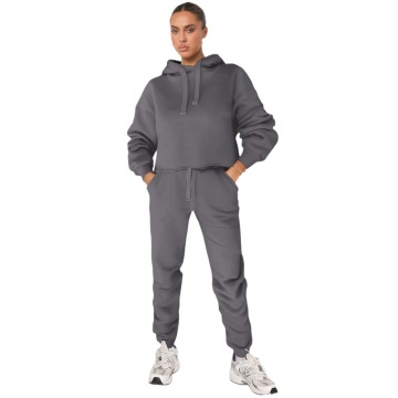 Hot Selling Solid Color Two-Piece Sports Suit for Women: Pants and Hoodie