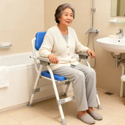 Height-Adjustable Flip Shower Chair in Blue