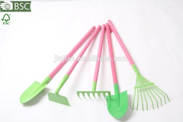 FCS best selling garden tool set red wooden long handle and carbon steel head for kids and lady