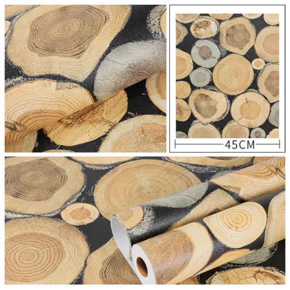 Wood Brown Look Cabinet Countertop Shelf Wall Decor Wallpaper