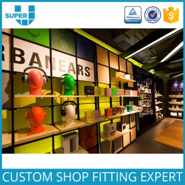 Retail Singapore Led Acrylic Bracket Wooden Headphone Display Stand Wall