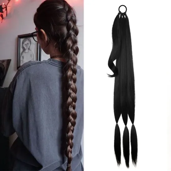 High Quality Customizable 30-inch Yaki Straight Elastic Ponytail with Synthetic Afro Fake Braids