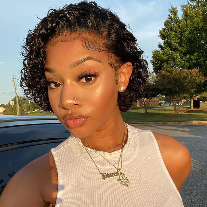 Short Curly Pixie Cut Bob Wigs Lace Front Wigs Indian Hair Closure Curly Human Hair Frontal Wigs