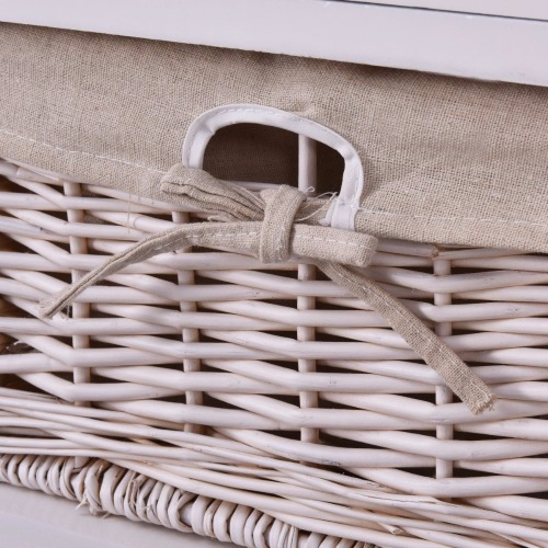 Wicker Basket White Nightstand 3 Tiers 1 Drawer