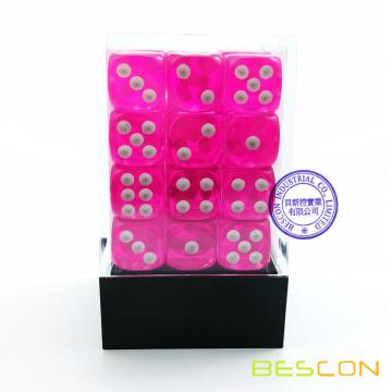 Bescon 12mm 6 Sided Dice 36 in Brick Box, 12mm Sechs Sided Die (36) Block der Würfel, Translucent Pink mit weißen Pips